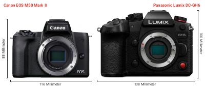 Größenvergleich: Canon EOS M50 Mark II vs. Panasonic Lumix DC-GH6 Größenvergleich: Canon EOS M50 Mark II vs. Panasonic Lumix DC-GH6