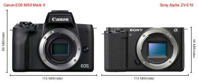 Größenvergleich: Canon EOS M50 Mark II vs. Sony Alpha ZV-E10 Größenvergleich: Canon EOS M50 Mark II vs. Sony Alpha ZV-E10