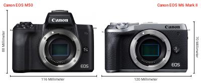 Größenvergleich: Canon EOS M50 vs. Canon EOS M6 Mark II Größenvergleich: Canon EOS M50 vs. Canon EOS M6 Mark II