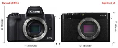 Größenvergleich: Canon EOS M50 vs. Fujifilm X-E4