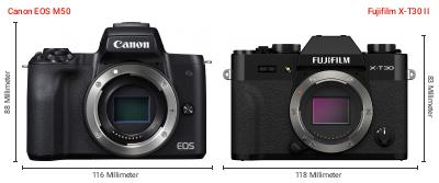 Größenvergleich: Canon EOS M50 vs. Fujifilm X-T30 II Größenvergleich: Canon EOS M50 vs. Fujifilm X-T30 II