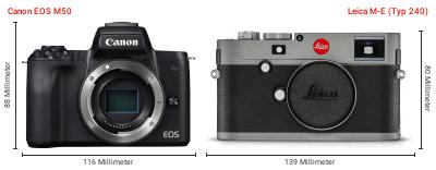 Größenvergleich: Canon EOS M50 vs. Leica M-E (Typ 240) Größenvergleich: Canon EOS M50 vs. Leica M-E (Typ 240)