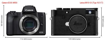 Größenvergleich: Canon EOS M50 vs. Leica M10-D (Typ 9217) Größenvergleich: Canon EOS M50 vs. Leica M10-D (Typ 9217)
