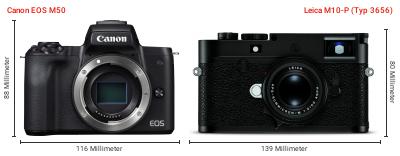 Größenvergleich: Canon EOS M50 vs. Leica M10-P (Typ 3656) Größenvergleich: Canon EOS M50 vs. Leica M10-P (Typ 3656)