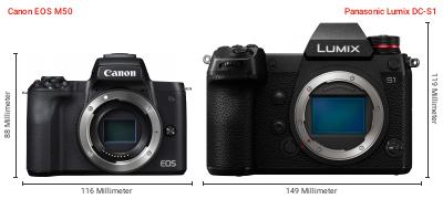 Größenvergleich: Canon EOS M50 vs. Panasonic Lumix DC-S1 Größenvergleich: Canon EOS M50 vs. Panasonic Lumix DC-S1