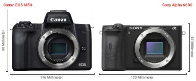 Größenvergleich: Canon EOS M50 vs. Sony Alpha 6600 Größenvergleich: Canon EOS M50 vs. Sony Alpha 6600