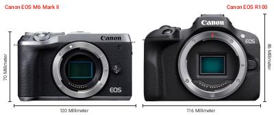 Größenvergleich: Canon EOS M6 Mark II vs. Canon EOS R100 Größenvergleich: Canon EOS M6 Mark II vs. Canon EOS R100