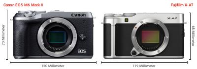 Größenvergleich: Canon EOS M6 Mark II vs. Fujifilm X-A7 Größenvergleich: Canon EOS M6 Mark II vs. Fujifilm X-A7