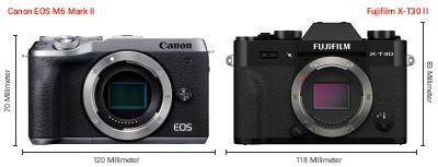 Größenvergleich: Canon EOS M6 Mark II vs. Fujifilm X-T30 II