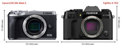 Größenvergleich: Canon EOS M6 Mark II vs. Fujifilm X-T50 Größenvergleich: Canon EOS M6 Mark II vs. Fujifilm X-T50