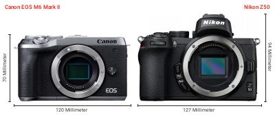 Größenvergleich: Canon EOS M6 Mark II vs. Nikon Z50 Größenvergleich: Canon EOS M6 Mark II vs. Nikon Z50