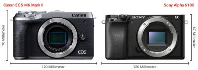 Größenvergleich: Canon EOS M6 Mark II vs. Sony Alpha 6100 Größenvergleich: Canon EOS M6 Mark II vs. Sony Alpha 6100