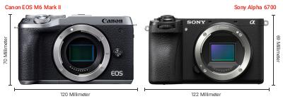 Größenvergleich: Canon EOS M6 Mark II vs. Sony Alpha 6700 Größenvergleich: Canon EOS M6 Mark II vs. Sony Alpha 6700