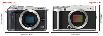 Größenvergleich: Canon EOS M6 vs. Fujifilm X-A7 Größenvergleich: Canon EOS M6 vs. Fujifilm X-A7