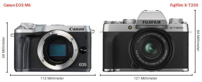Größenvergleich: Canon EOS M6 vs. Fujifilm X-T200 Größenvergleich: Canon EOS M6 vs. Fujifilm X-T200