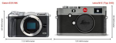 Größenvergleich: Canon EOS M6 vs. Leica M-E (Typ 240) Größenvergleich: Canon EOS M6 vs. Leica M-E (Typ 240)