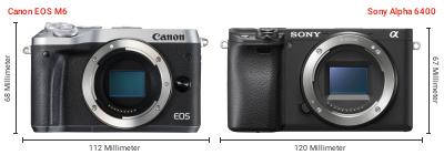Größenvergleich: Canon EOS M6 vs. Sony Alpha 6400 Größenvergleich: Canon EOS M6 vs. Sony Alpha 6400