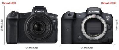 Größenvergleich: Canon EOS R vs. Canon EOS R5 Größenvergleich: Canon EOS R vs. Canon EOS R5