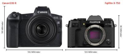 Größenvergleich: Canon EOS R vs. Fujifilm X-T50 Größenvergleich: Canon EOS R vs. Fujifilm X-T50