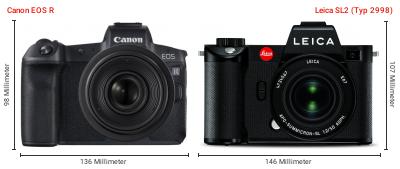 Größenvergleich: Canon EOS R vs. Leica SL2 (Typ 2998) Größenvergleich: Canon EOS R vs. Leica SL2 (Typ 2998)
