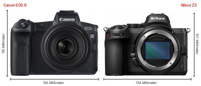 Größenvergleich: Canon EOS R vs. Nikon Z5 Größenvergleich: Canon EOS R vs. Nikon Z5