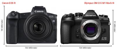 Größenvergleich: Canon EOS R vs. OM System OM-D E-M1 Mark III Größenvergleich: Canon EOS R vs. OM System OM-D E-M1 Mark III