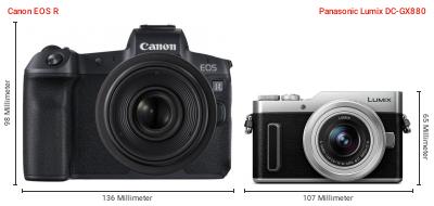 Größenvergleich: Canon EOS R vs. Panasonic Lumix DC-GX880 Größenvergleich: Canon EOS R vs. Panasonic Lumix DC-GX880