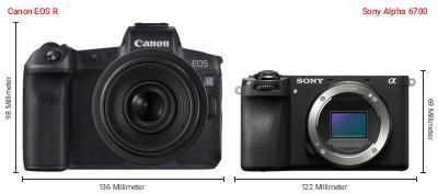 Größenvergleich: Canon EOS R vs. Sony Alpha 6700 Größenvergleich: Canon EOS R vs. Sony Alpha 6700