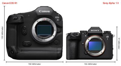 Größenvergleich: Canon EOS R1 vs. Sony Alpha 1 II Größenvergleich: Canon EOS R1 vs. Sony Alpha 1 II