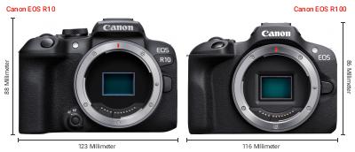 Größenvergleich: Canon EOS R10 vs. Canon EOS R100 Größenvergleich: Canon EOS R10 vs. Canon EOS R100