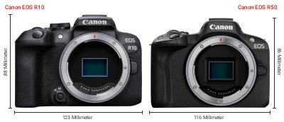 Größenvergleich: Canon EOS R10 vs. Canon EOS R50 Größenvergleich: Canon EOS R10 vs. Canon EOS R50