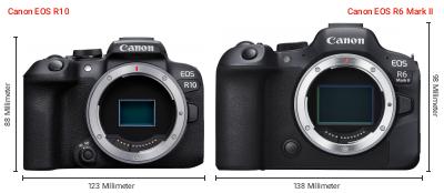 Größenvergleich: Canon EOS R10 vs. Canon EOS R6 Mark II Größenvergleich: Canon EOS R10 vs. Canon EOS R6 Mark II