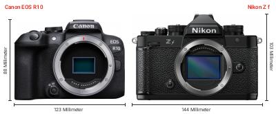 Größenvergleich: Canon EOS R10 vs. Nikon Z f Größenvergleich: Canon EOS R10 vs. Nikon Z f