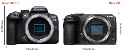 Größenvergleich: Canon EOS R10 vs. Nikon Z30 Größenvergleich: Canon EOS R10 vs. Nikon Z30