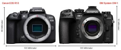 Größenvergleich: Canon EOS R10 vs. OM System OM-1 Größenvergleich: Canon EOS R10 vs. OM System OM-1
