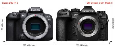 Größenvergleich: Canon EOS R10 vs. OM System OM-1 Mark II Größenvergleich: Canon EOS R10 vs. OM System OM-1 Mark II