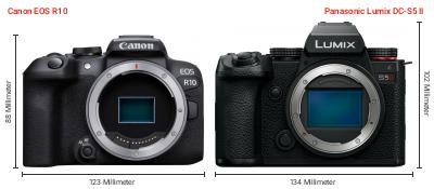 Größenvergleich: Canon EOS R10 vs. Panasonic Lumix DC-S5 II Größenvergleich: Canon EOS R10 vs. Panasonic Lumix DC-S5 II