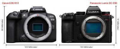 Größenvergleich: Canon EOS R10 vs. Panasonic Lumix DC-S5D Größenvergleich: Canon EOS R10 vs. Panasonic Lumix DC-S5D