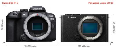 Größenvergleich: Canon EOS R10 vs. Panasonic Lumix DC-S9 Größenvergleich: Canon EOS R10 vs. Panasonic Lumix DC-S9