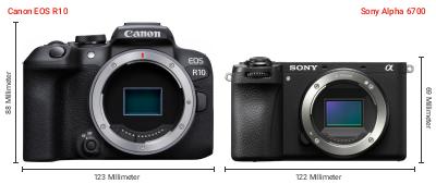 Größenvergleich: Canon EOS R10 vs. Sony Alpha 6700 Größenvergleich: Canon EOS R10 vs. Sony Alpha 6700