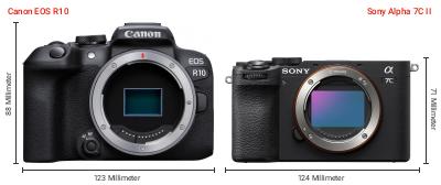 Größenvergleich: Canon EOS R10 vs. Sony Alpha 7C II Größenvergleich: Canon EOS R10 vs. Sony Alpha 7C II