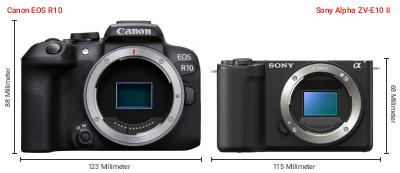 Größenvergleich: Canon EOS R10 vs. Sony Alpha ZV-E10 II Größenvergleich: Canon EOS R10 vs. Sony Alpha ZV-E10 II