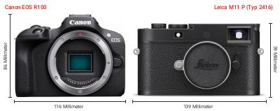 Größenvergleich: Canon EOS R100 vs. Leica M11 P (Typ 2416) Größenvergleich: Canon EOS R100 vs. Leica M11 P (Typ 2416)