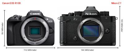 Größenvergleich: Canon EOS R100 vs. Nikon Z f Größenvergleich: Canon EOS R100 vs. Nikon Z f