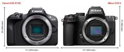 Größenvergleich: Canon EOS R100 vs. Nikon Z50 II