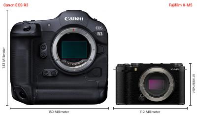 Größenvergleich: Canon EOS R3 vs. Fujifilm X-M5 Größenvergleich: Canon EOS R3 vs. Fujifilm X-M5