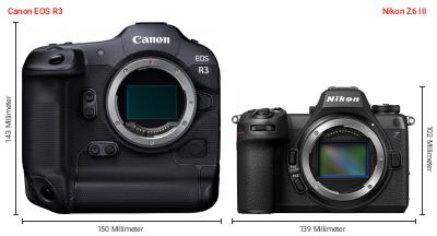 Größenvergleich: Canon EOS R3 vs. Nikon Z6 III Größenvergleich: Canon EOS R3 vs. Nikon Z6 III