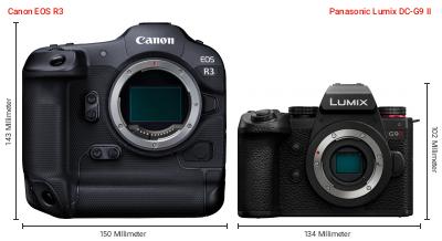 Größenvergleich: Canon EOS R3 vs. Panasonic Lumix DC-G9 II Größenvergleich: Canon EOS R3 vs. Panasonic Lumix DC-G9 II