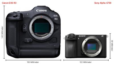 Größenvergleich: Canon EOS R3 vs. Sony Alpha 6700 Größenvergleich: Canon EOS R3 vs. Sony Alpha 6700