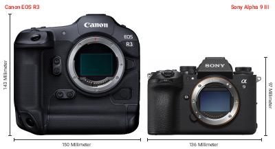 Größenvergleich: Canon EOS R3 vs. Sony Alpha 9 III